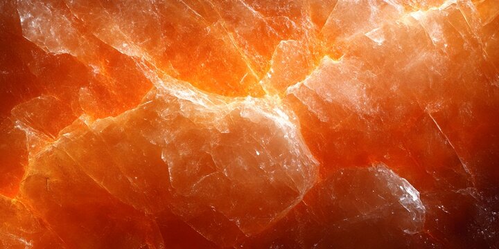 A bright orange crystal displays its unique patterns and textures as it catches the light. This natural formation highlights the beauty of geological structures found in nature.