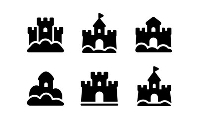 Minimalist sand castle icons set for beach themes