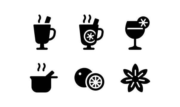 Collection of mulled wine icons for seasonal beverage design