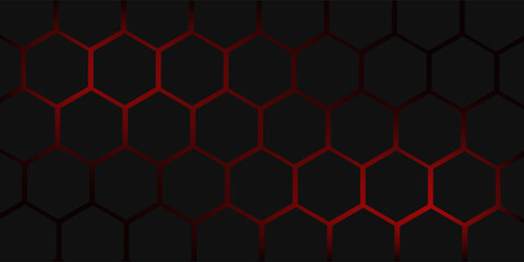 Abstract black hexagon pattern background with red light. Modern luxury futuristic background. EPS10 vector.