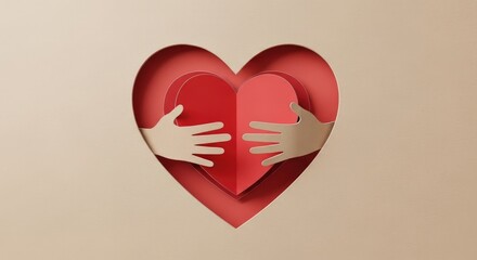 Concept art of love and care portraying a heart held by human hands for design and creative content on relationships