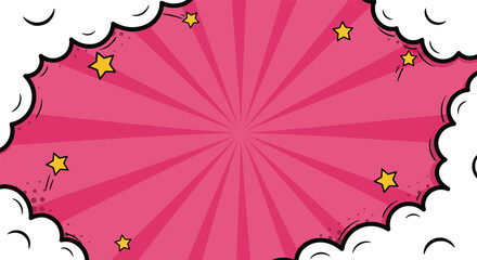 Vibrant Pink Comic Book Explosion Burst with Stars and Clouds.