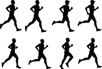 Silhouette runner sequence, running motion, athletic exercise, fitness training, sport activity, jogging stride, athlete movement, workout cycle, healthy lifestyle, speed performance