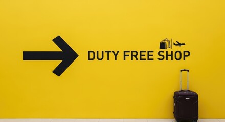 Duty free shop travel experience direction sign inside airport terminal for traveling worldwide 110 chars here