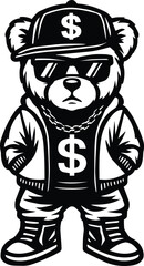 Gangster Teddy Bear | Cool Urban Streetwear Teddy Clipart | Hip Hop Bear