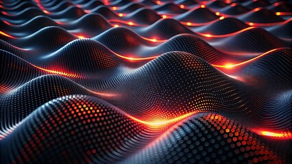 Abstract dark waves with glowing red lines a futuristic digital landscape