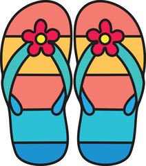Colorful striped flip flops with flower details a summer footwear illustration