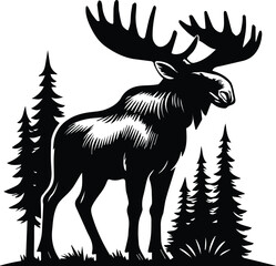 Moose Forest Scene | Wildlife Mountain Landscape Clipart | Hunting Outdoors Nature