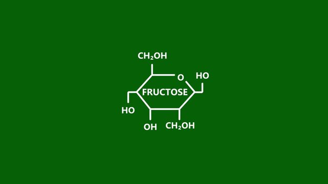Fructose chemical structure formula diagram on green background Keywords: fructose, chemical structure, formula, molecule, carbohydrate, sugar, organic, chemistry, science, education
