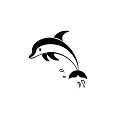Obraz premium Dolphin. Dolphin simple black and white line art vector logo