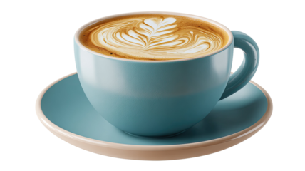 3d render of coffee cup with latte art isolated on white background