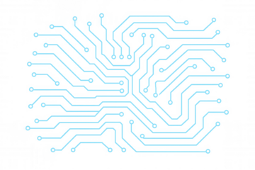 Circuit board trace lines forming a connection pattern and network grid. Technology and computing concept. Transparent background