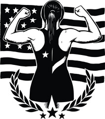 US Female Wrestler | American Flag Wrestling Clipart | Women Sports Athlete