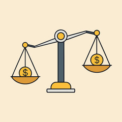 Simple illustration of scales balancing with dollar coins