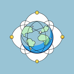 An isometric Earth globe with data network lines