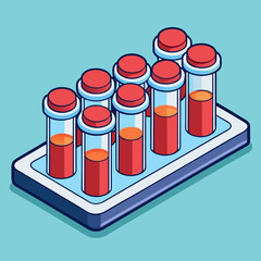 Blood Sample Vials in a Tray Arranged for Medical Tests