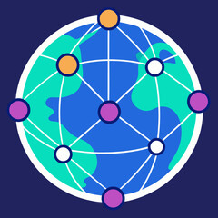 Digital globe icon showing a global network of connections