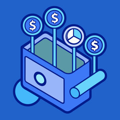 Digital wallet icon with financial charts and dollar signs