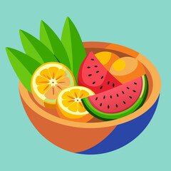 Fruit salad bowl with watermelon kiwi and orange slices