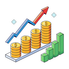 Financial Chart Showing Increasing Dollar Coin Value and Growth