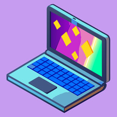 Isometric Laptop Displaying Abstract Digital Code Artwork