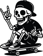 Skeleton Skater | Skull Skateboard Rock and Roll Clipart | Punk Skater