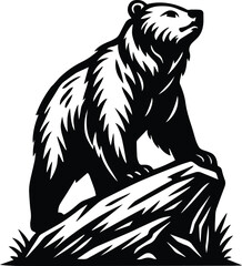 Black Bear on Boulder | Wildlife Animal Silhouette Clipart | Mountain Forest Scene | Black Bear