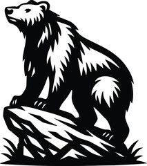 Black Bear on Boulder | Wildlife Animal Silhouette Clipart | Mountain Forest Scene | Black Bear