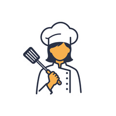 A chef in uniform holds a spatula, symbolizing culinary expertise and professional cooking in a kitchen environment.