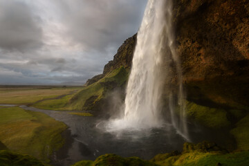 Seljalandsfoss in  southern Iceland  near the ring road taken at an overcast day in late afternoon.