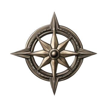 AI Image A symmetrical star shaped nautical compass rose emblem with circular border on a black