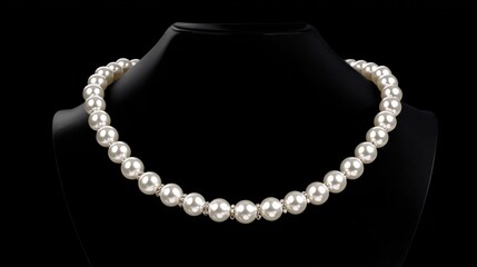White pearl beaded necklace on black background elegant jewelry, luxury accessory for wedding bridal fashion formal event classic style sophisticated design and fine jewelry photography   © Anjali