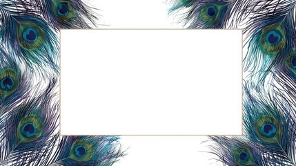 Obraz premium Peacock feathers with blue green eye pattern on white background, colorful bird plumage decoration for design elegance luxury nature beauty and decorative graphic element photography 