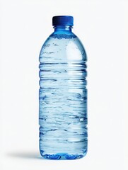 Naklejka premium Plastic water bottle blue transparent container isolated white background, beverage packaging for hydration drinking healthy lifestyle recycling environmental concept and product mockup design element