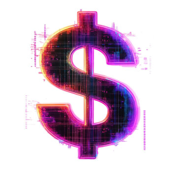 AI Image: Digital dollar sign with abstract neon circuitry on black background creating a