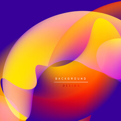 Abstract vibrant shapes blend, creating fluid colorful background. Warm tones dominate, transitioning from yellow to red, purple. Modern design element.