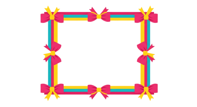 Pink Yellow Teal Bows Frame Festive Celebration Border Design isolated on a transparent background ribbon