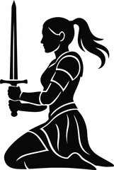 Female Knight | Kneeling Warrior Woman Silhouette | Medieval Sword design