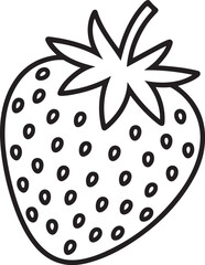 Strawberry on Leaf Line Drawing – Botanical Fruit Outline Vector