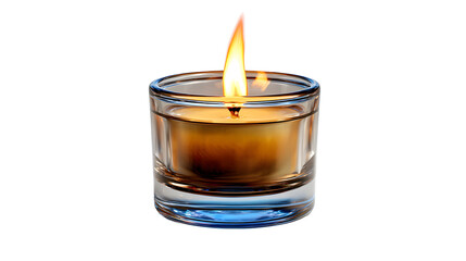 burning candle in glass isolated on transparent white background