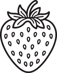 Strawberry on Leaf Line Drawing – Botanical Fruit Outline Vector