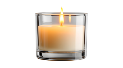 burning candle in glass isolated on transparent white background