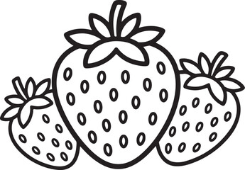 Three Strawberries Outline – Berry Fruit Line Drawing Vector