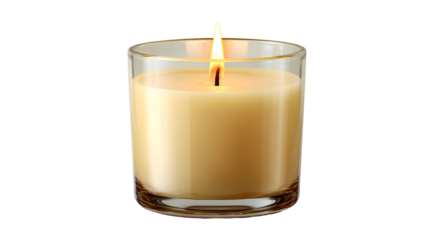 burning candle in glass isolated on transparent white background