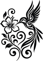 Hummingbird Flower | Flying Hummingbird Feeding Cut File | Bird Silhouette Clipart