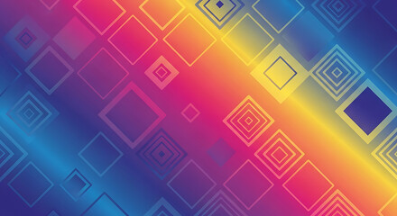 Abstract background with a gradient of blue, pink, and yellow, overlaid with a pattern of nested diamond shapes.