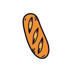 Isolated Cartoon Bread Loaf with Dark Outline on Transparent Backdrop