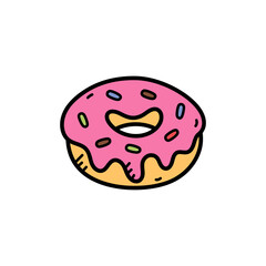 Isolated Donut with Pink Frosting and Sprinkles on Transparent Background Sweet Treat Delight Colorful Confectionary Icon Delicious Dessert Symbol