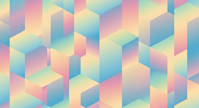 Abstract geometric pattern featuring pastel colored isometric cubes and rectangular prisms with soft gradients, creating a modern, playful design. - Powered by Adobe