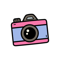 Isolated Pink and Blue Camera Illustration with Black Outline on Transparent Background Retro Style Photography Equipment Cute and Playful Design